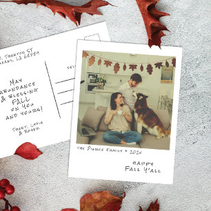 Vintage Instant Photo - Faux Foil Leaves Garland Holiday Postcard