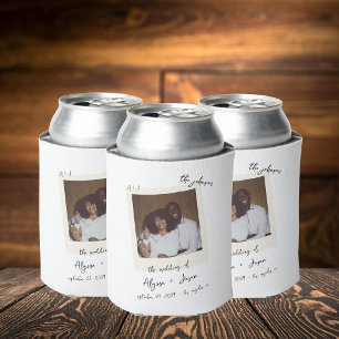 Vintage Instant Photo Handwritten Wedding Favor Can Cooler