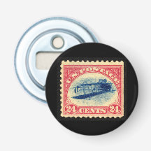 Vintage Inverted Jenny Stamp Badge Bottle Opener