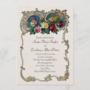 Vintage invitation with frame and roses