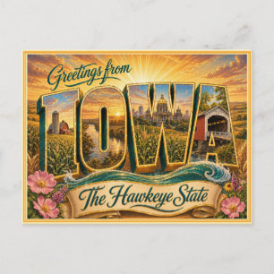 Vintage Iowa Greeting From Postcard
