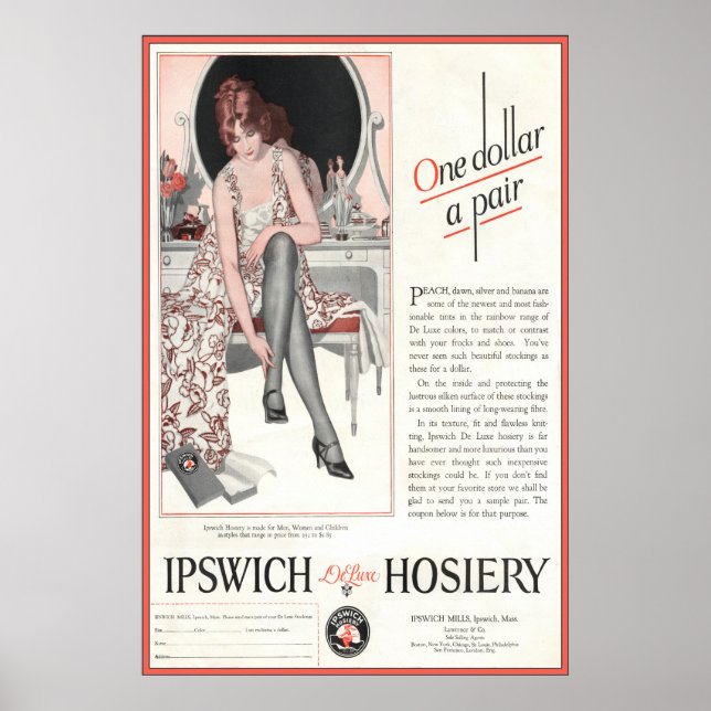 Vintage Ipswich Hosiery Ad from 1924 Poster (Front)