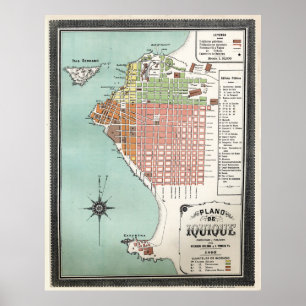 Vintage Iquique Chile Map (1895) Poster