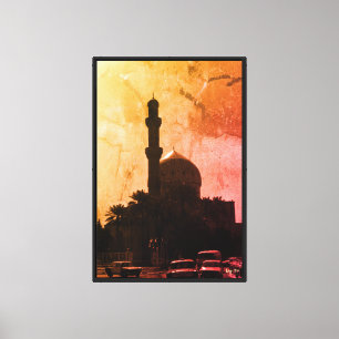 Vintage Iraq Baghdad mosque taxis Canvas Print