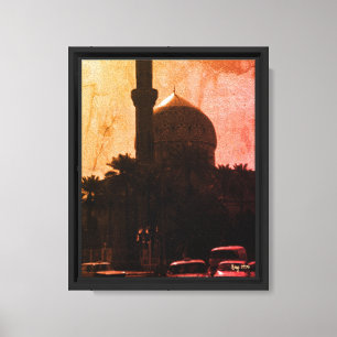 Vintage Iraq Baghdad mosque taxis Canvas Print