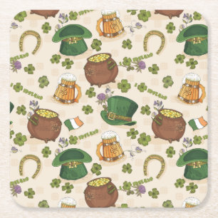 Vintage Ireland Icon Pattern Square Paper Coaster