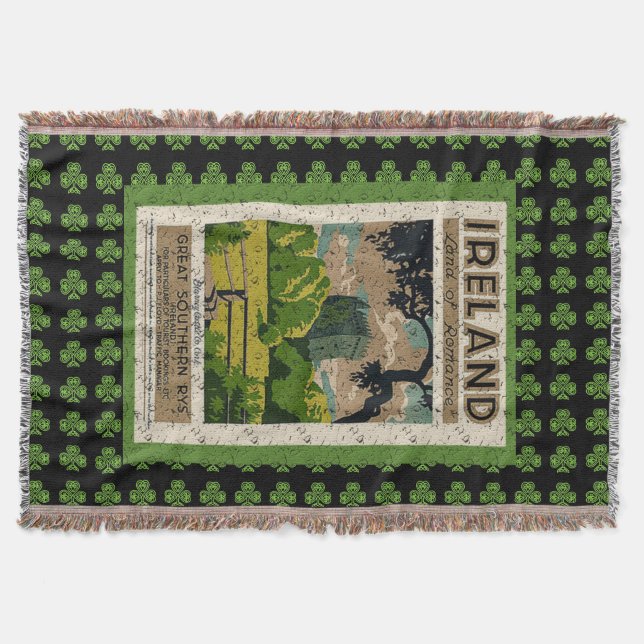 Vintage Ireland Travel Poster Throw Blanket (Front)