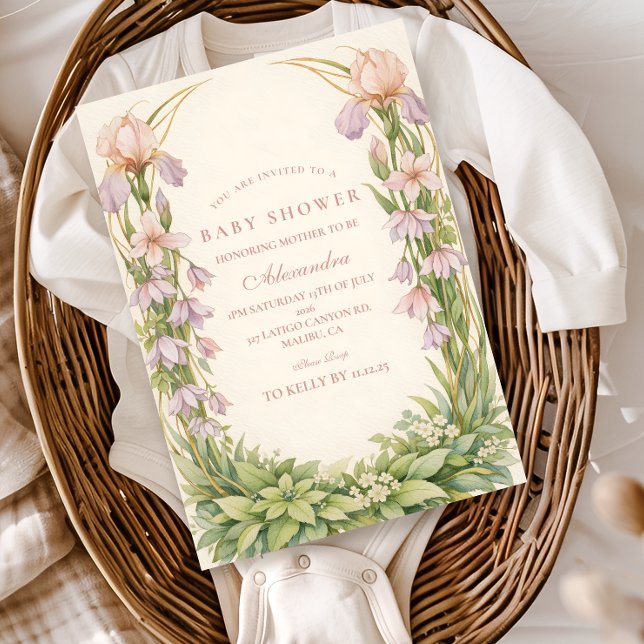 Vintage Iris And Bellflower Botanical Baby Shower Invitation (Creator Uploaded)