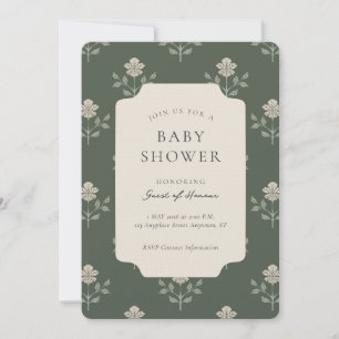 Vintage Iris Block Print Floral Baby Shower Invitation