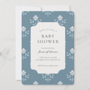 Vintage Iris Block Print Floral Baby Shower Invitation