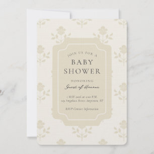 Vintage Iris Block Print Floral Baby Shower Invitation