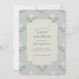 Vintage Iris Block Print Floral Baby Shower Invitation