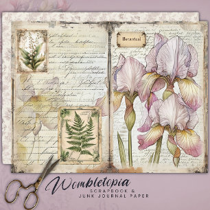 Vintage Iris & Fern Botanical Junk Journal Paper 