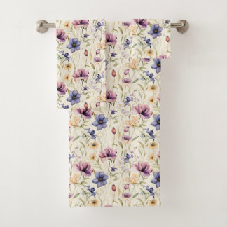 Vintage Iris Flowers Pattern Bath Towel Set