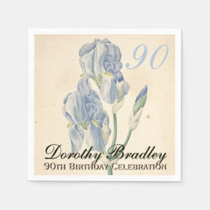 Vintage Irises 90th Birthday Party Paper Napkins