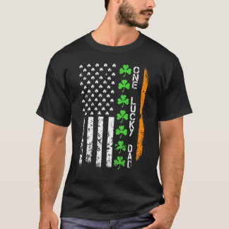 Vintage Irish American Flag One Lucky Dad St Patri T-Shirt