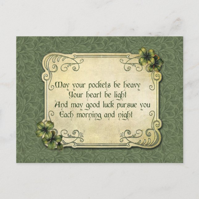 Vintage Irish Blessing and Shamrocks Postcard (Front)