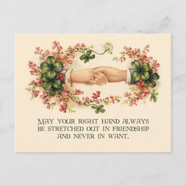 Vintage Irish Blessing, Hands and Shamrocks Postcard (Front)
