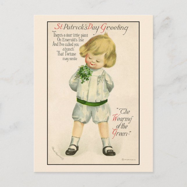 Vintage Irish Boy St. Patrick's Day Holiday Postcard (Front)