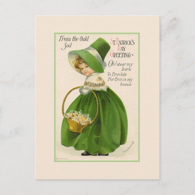 Vintage Irish Girl St. Patrick's Day Holiday Postcard (Front)
