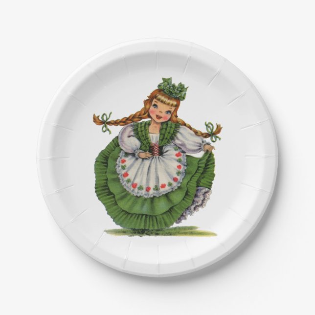 Vintage Irish Girl Traditional Dress Paper Plate (Front)