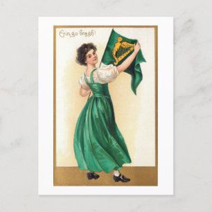 Vintage Irish Girl w/Erin Go Bragh Flag Holiday Postcard
