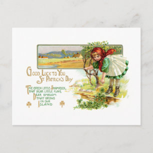 Vintage Irish Girl with Shamrocks Postcard