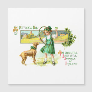 Vintage Irish Lass, Shamrocks and Dog