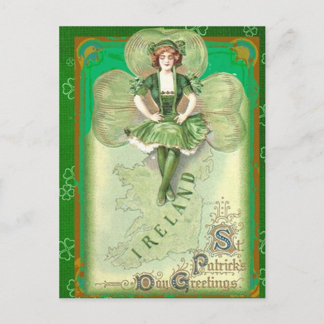 Vintage Irish St Patricks Day Greetings Postcard (Front)