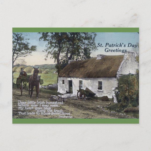 Vintage Irish Thatched Cottage St. Patricks Day Postcard (Front)