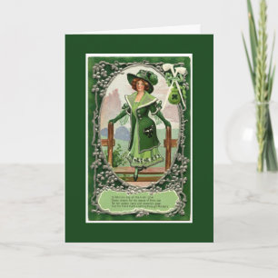 Vintage Irish Women St. Patrick's Day Dark Green Card