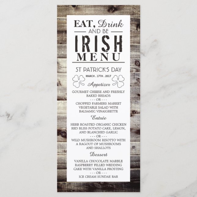 Vintage Irish Wood St Patrick's Day Menu (Front)