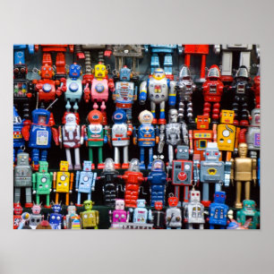 Vintage iron tin toy robot collection poster