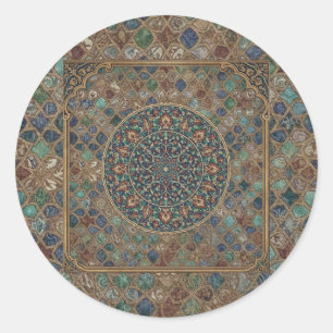 Vintage Islamic Geometric Mandala & Floral Mosaic Classic Round Sticker