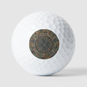 Vintage Islamic Geometric Mandala & Floral Mosaic Golf Balls