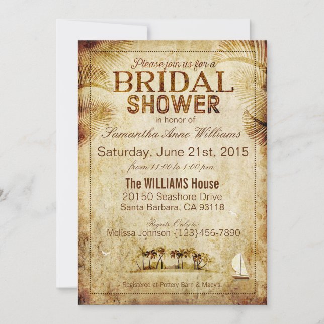 Vintage Island Destination Wedding Bridal Shower Invitation (Front)