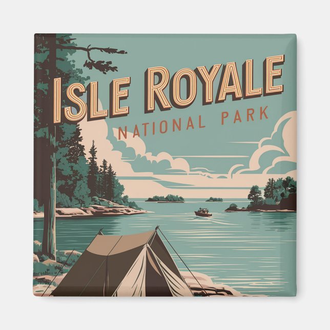 Vintage Isle Royale National Park Camping Magnet (Front)