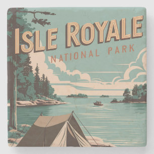 Vintage Isle Royale National Park Camping Stone Coaster