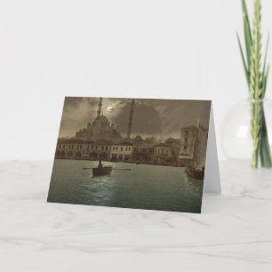Vintage Istanbul  cityscape with moon light Card