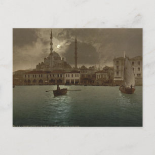 Vintage Istanbul  cityscape with moon light Postcard