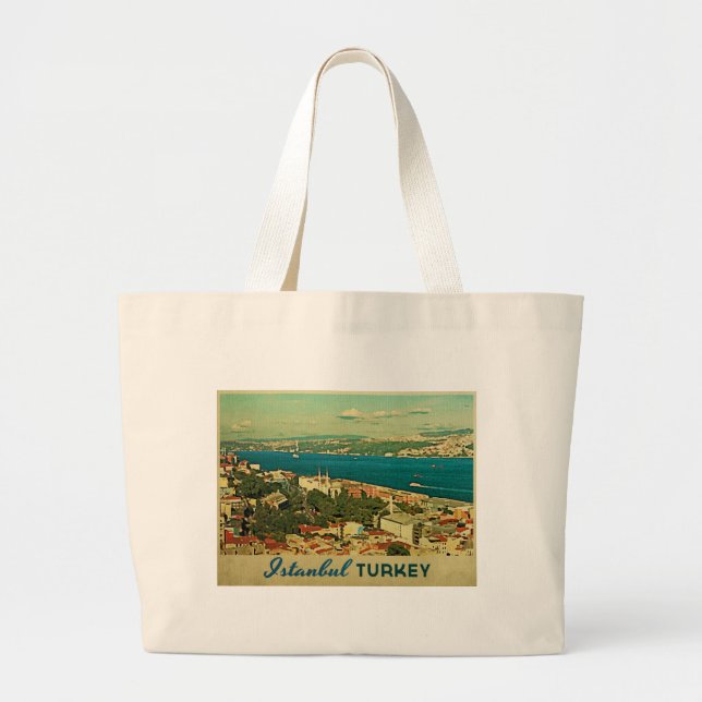 Vintage Istanbul Turkey Large Tote Bag (Front)