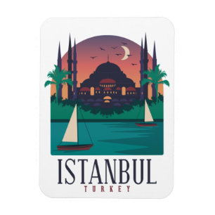 Vintage Istanbul Turkey Skyline Photo Magnet