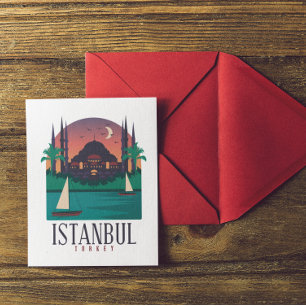 Vintage Istanbul Turkey Skyline   Postcard
