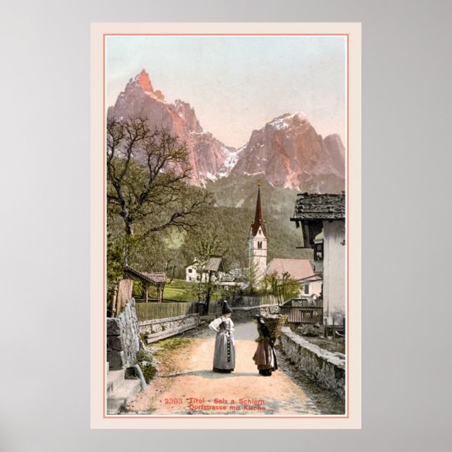 Vintage Italian Alps: Mountain village Poster (Front)
