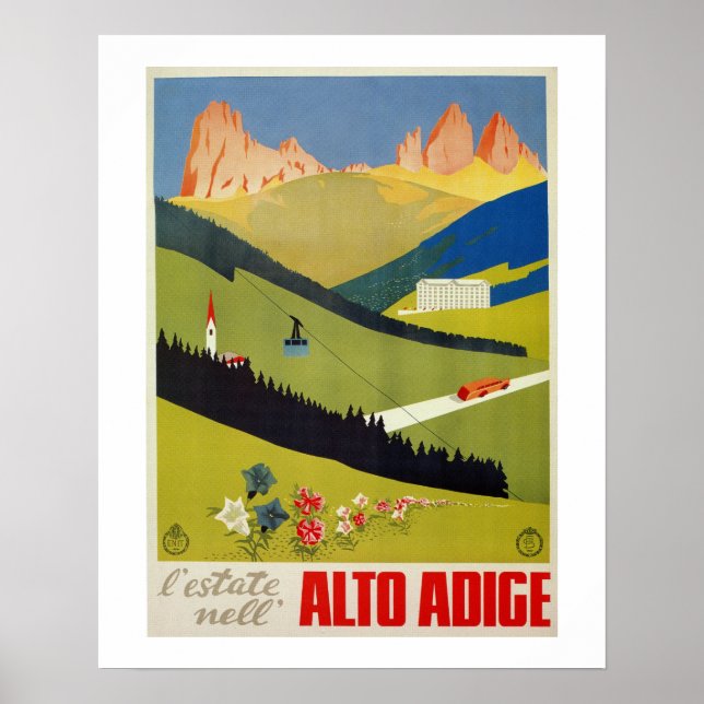 Vintage Italian Alps travel poster (South Tyrol) (Front)