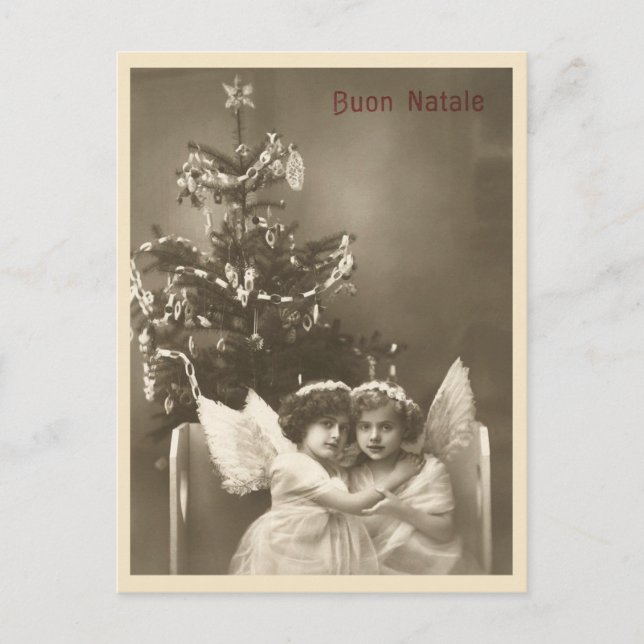 Vintage Italian Buon Natale Merry Christmas Angels Postcard (Front)