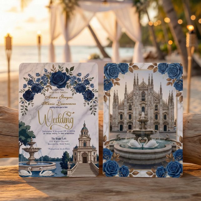Vintage Italian Cathedral & Swans Wedding Invitation (Creator Uploaded)