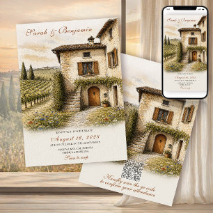 Vintage Italian Farmhouse Sketch Wedding Suite Invitation