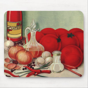 Vintage Italian Food Tomato Onions Peppers Catsup Mouse Pad