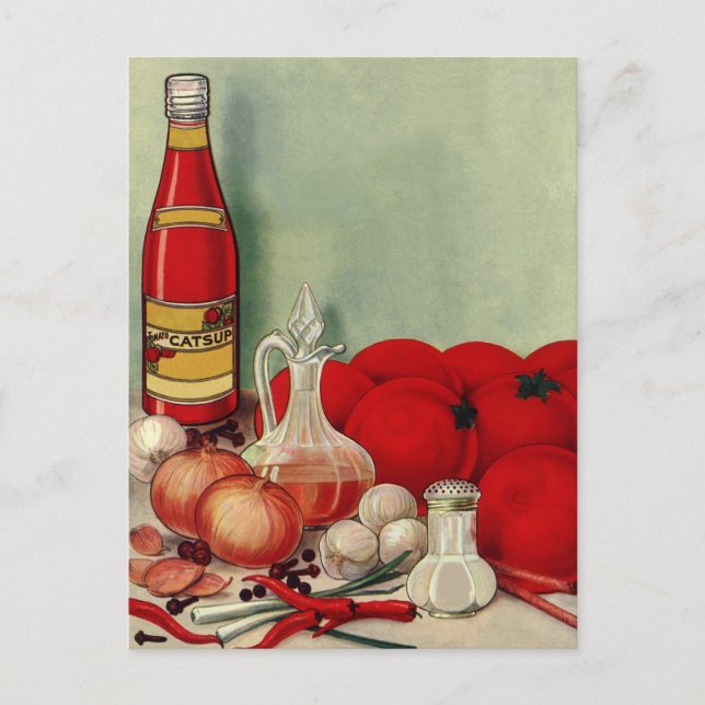 Vintage Italian Food Tomato Onions Peppers Catsup Postcard (Front)